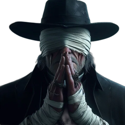 mask, hat, face, jacket, concept art, cyberpunk, photorealistic, enigmatic transparent PNG cut-out