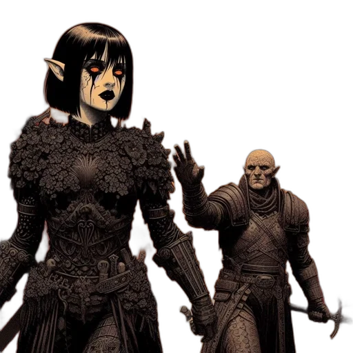concept art, fantasy art, comic book art, pixel art, dark, female, warrior, black transparent PNG cut-out