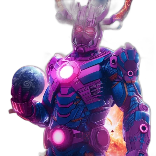 robot, staff, weapon, animal, concept art, comic book art, 3d render, vaporwave transparent PNG cut-out