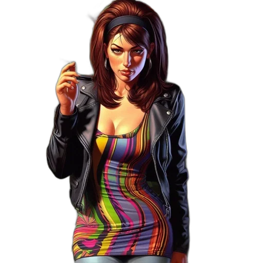jacket, dress, comic book art, pixel art, concept art, cyberpunk, neon lights, neon transparent PNG cut-out