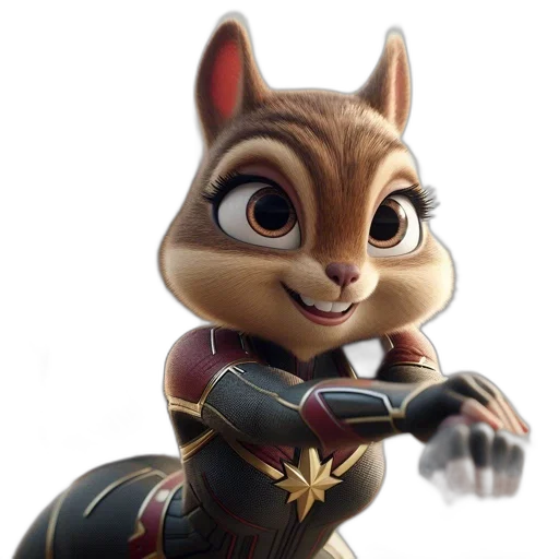 animal, 3d render, concept art, comic book art, cartoon, animated, squirrel, wearing transparent PNG cut-out