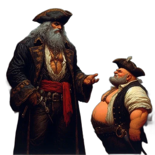 hat, concept art, fantasy art, photorealistic, pirate-themed, atmosphere, two, pirates transparent PNG cut-out