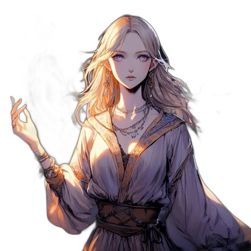 dress, staff, sword, jewelry, fantasy art, concept art, anime, pixel art transparent PNG cut-out