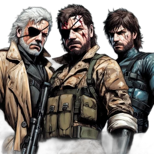 comic book art, concept art, cyberpunk, photorealistic, three, male, characters, metal transparent PNG cut-out