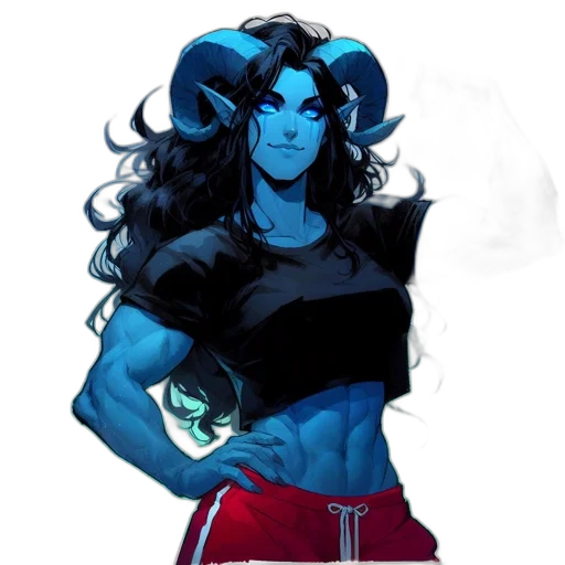 comic book art, fantasy art, concept art, pixel art, blue, dark, blue-skinned, horned transparent PNG cut-out