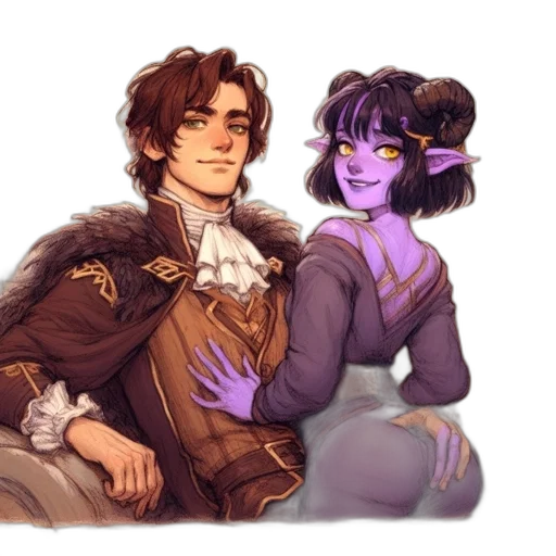 fantasy art, concept art, watercolor, pixel art, dark, two, animated, characters transparent PNG cut-out