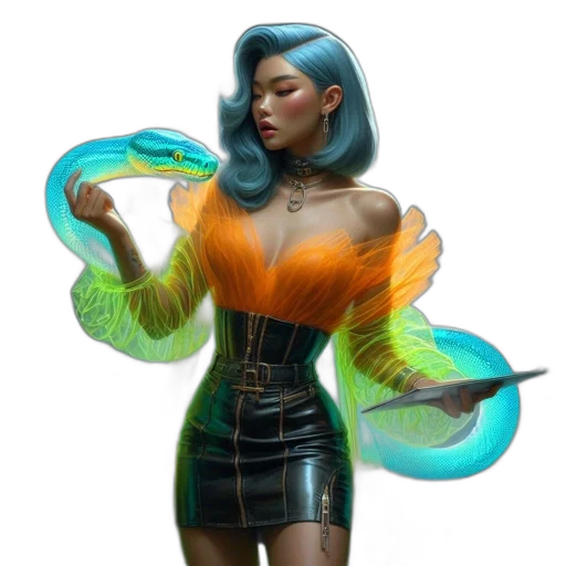 dress, jacket, concept art, fantasy art, cyberpunk, comic book art, neon lights, underwater transparent PNG cut-out