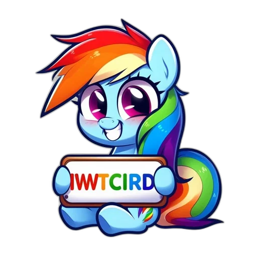 pixel art, colorful, cartoonish, blue, pony, multicolored, hair, holds transparent PNG cut-out