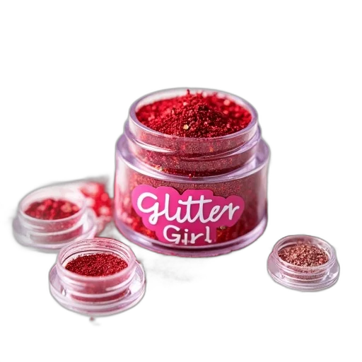 close-up, image, container, filled, red, glitter, has, label transparent PNG cut-out