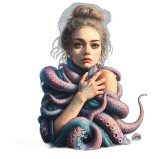 creature, dress, dragon, hair, fantasy art, concept art, pixel art, watercolor transparent PNG cut-out