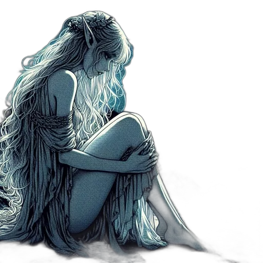 hair, concept art, watercolor, fantasy art, comic book art, blue, dusk, regal transparent PNG cut-out