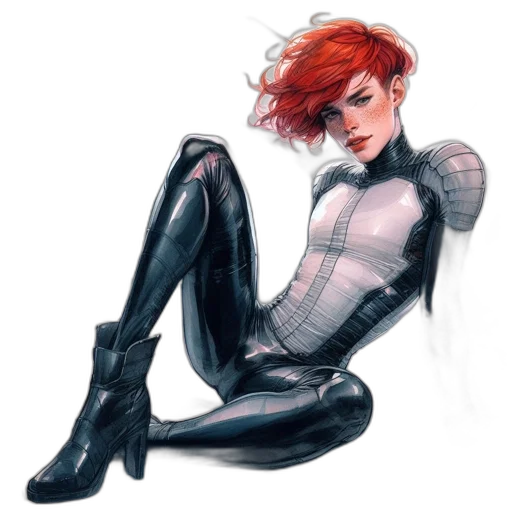 jacket, robot, dress, comic book art, concept art, cyberpunk, pixel art, red transparent PNG cut-out