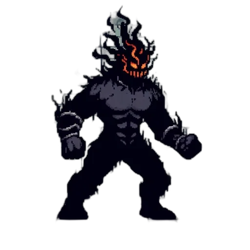 creature, mask, staff, pixel art, concept art, fantasy art, comic book art, fire transparent PNG cut-out