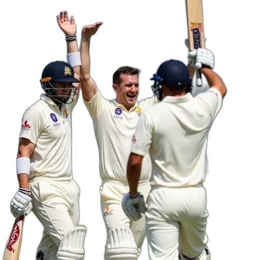 group, cricketers, celebrating, victory, field, one, player, raising transparent PNG cut-out