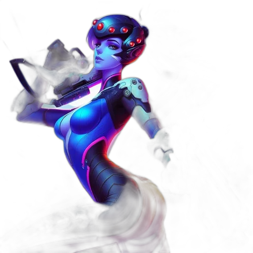 robot, staff, concept art, fantasy art, 3d render, cyberpunk, outer space, neon lights transparent PNG cut-out