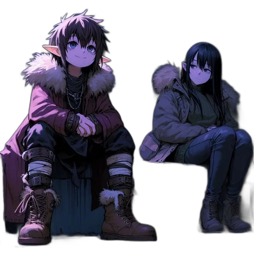 jacket, concept art, pixel art, fantasy art, anime, snow, night, neon lights transparent PNG cut-out