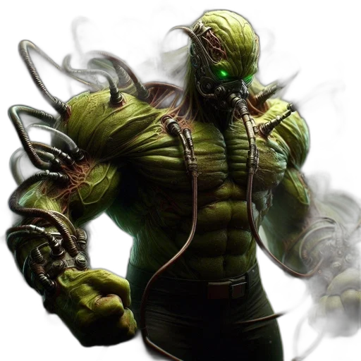concept art, comic book art, fantasy art, green, muscular, humanoid, cybernetic, elements transparent PNG cut-out
