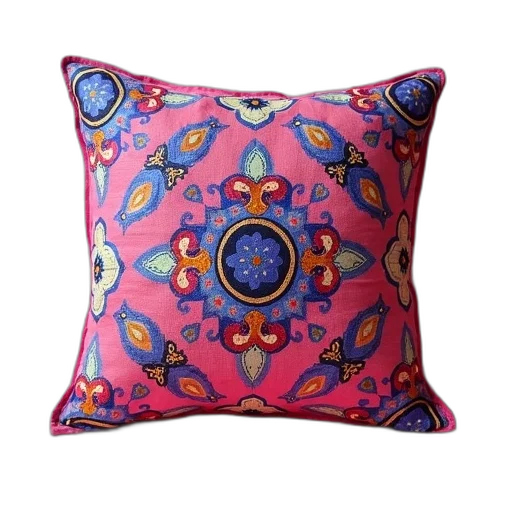 furniture, vibrant, pink, pillow, intricate, paisley, patterns, shades transparent PNG cut-out