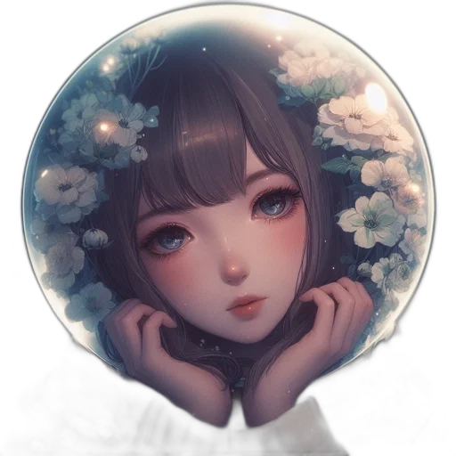 flower, face, crown, dress, fantasy art, oil painting, anime, watercolor transparent PNG cut-out