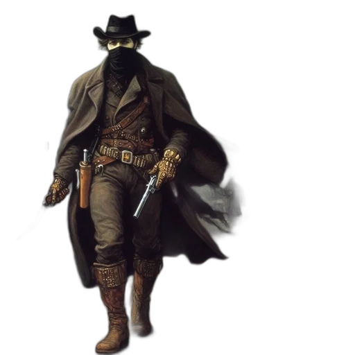 hat, jacket, staff, concept art, fantasy art, 3d render, comic book art, outlaw transparent PNG cut-out