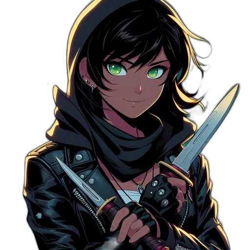 weapon, jacket, sword, staff, comic book art, anime, cyberpunk, cartoon transparent PNG cut-out