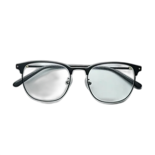 3d render, monochrome, pair, eyeglasses, metallic, frame, clear, lenses transparent PNG cut-out