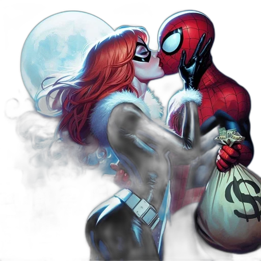 comic book art, concept art, fantasy art, spider-man, black, widow, share, romantic transparent PNG cut-out