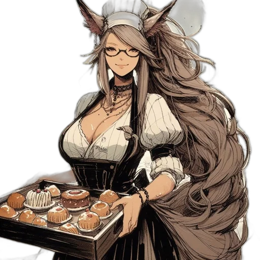 food, dress, staff, concept art, anime, fantasy art, pixel art, monochrome transparent PNG cut-out