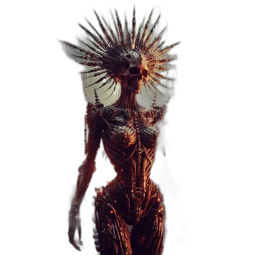 creature, dress, hair, robot, concept art, 3d render, fantasy art, comic book art transparent PNG cut-out