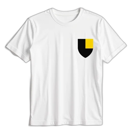 3d render, monochrome, white, t-shirt, stylized, shield, graphic, left transparent PNG cut-out