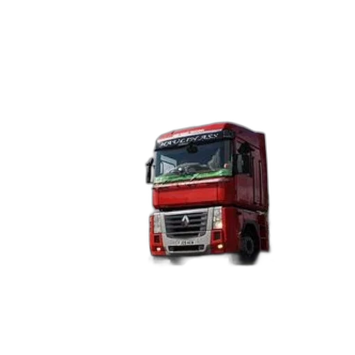 photorealistic, red, truck, drives, cobblestone, road, cloudy, sky transparent PNG cut-out