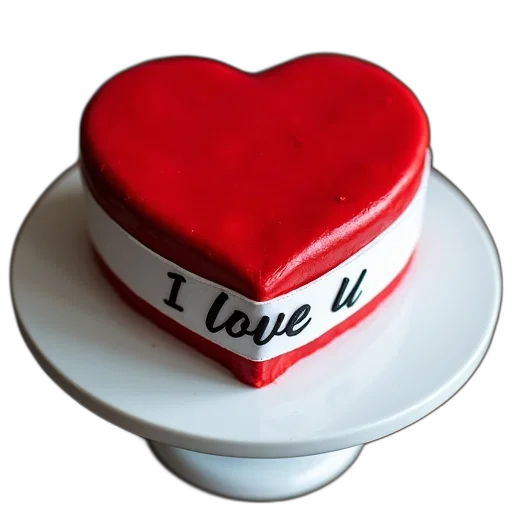 food, 3d render, heart-shaped, cake, red, frosting, placed, white transparent PNG cut-out