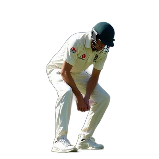 male, cricketer, bending, over, adjust, his, white, cricket transparent PNG cut-out