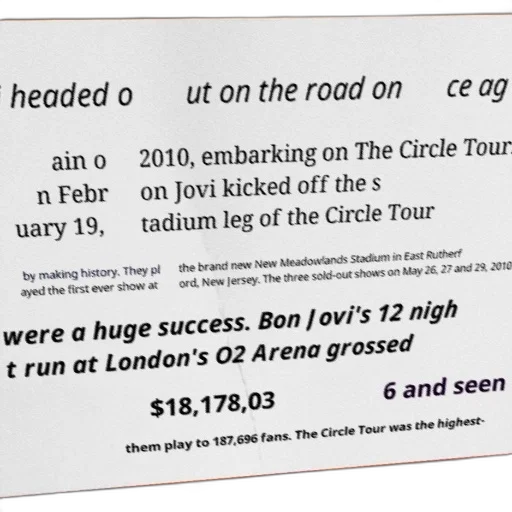 bon, jovi, 12-night, run, london, arena, grossed, 178 transparent PNG cut-out