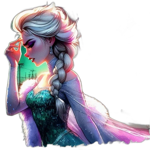 dress, fantasy art, concept art, watercolor, cartoon, snow, pastel, colorful transparent PNG cut-out