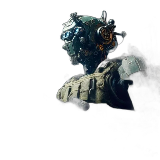 robot, mask, weapon, face, concept art, cyberpunk, 3d render, fantasy art transparent PNG cut-out