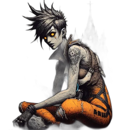concept art, comic book art, fantasy art, cyberpunk, dark, punk-styled, character, spiky transparent PNG cut-out