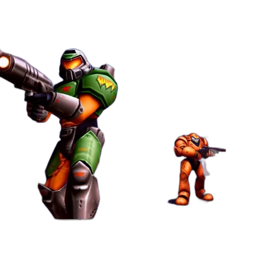 robot, weapon, pixel art, concept art, 3d render, outer space, green, two transparent PNG cut-out