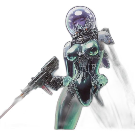 robot, weapon, concept art, cyberpunk, comic book art, 3d render, outer space, illustrated transparent PNG cut-out