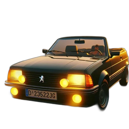car, 3d render, concept art, photorealistic, vaporwave, vintage, yellow, headlight transparent PNG cut-out
