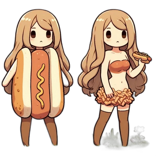 food, dress, animal, pixel art, concept art, anime, cartoon, two transparent PNG cut-out