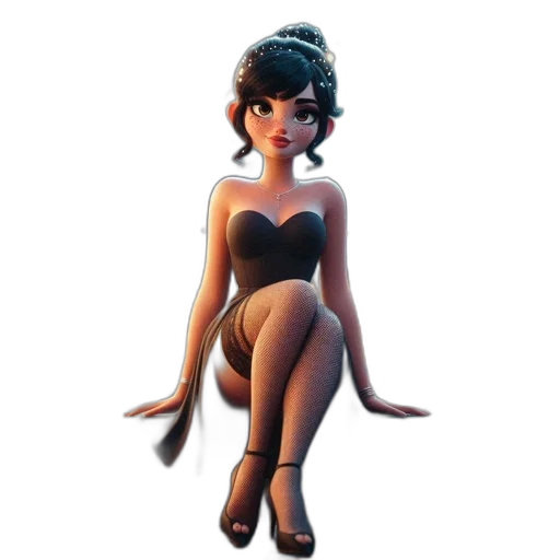 dress, concept art, 3d render, cartoon, fantasy art, female, character, sits transparent PNG cut-out