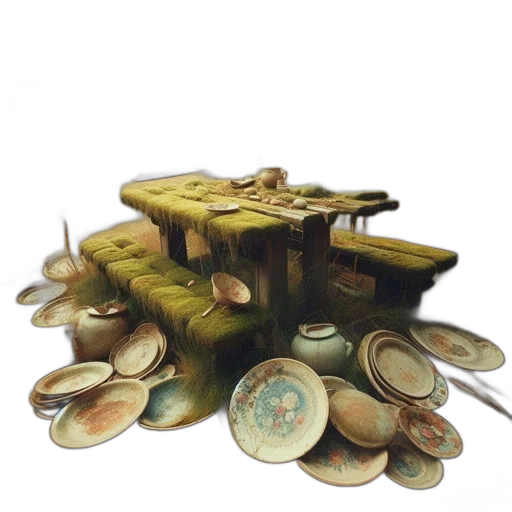 furniture, jewelry, food, concept art, 3d render, fantasy art, underwater, earth tones transparent PNG cut-out