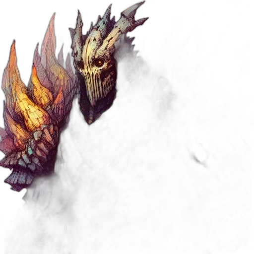 dragon, mask, weapon, creature, fantasy art, concept art, pixel art, photorealistic transparent PNG cut-out
