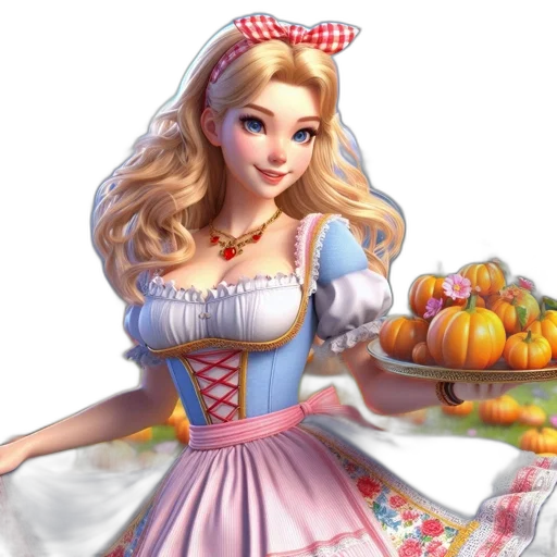 dress, food, fantasy art, photorealistic, 3d render, concept art, blonde-haired, woman transparent PNG cut-out