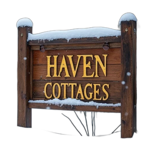 wooden, sign, words, daven, haven, cottages, mounted, post transparent PNG cut-out