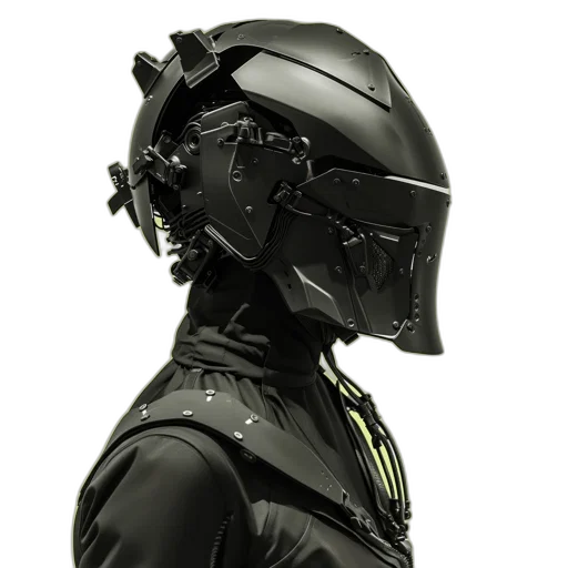 robot, mask, jacket, face, cyberpunk, concept art, 3d render, photorealistic transparent PNG cut-out