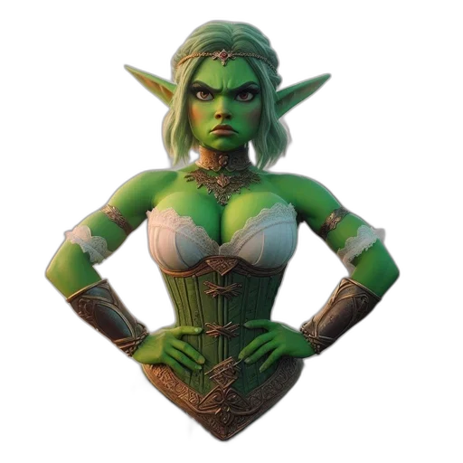 dress, staff, jewelry, concept art, fantasy art, 3d render, pixel art, green transparent PNG cut-out