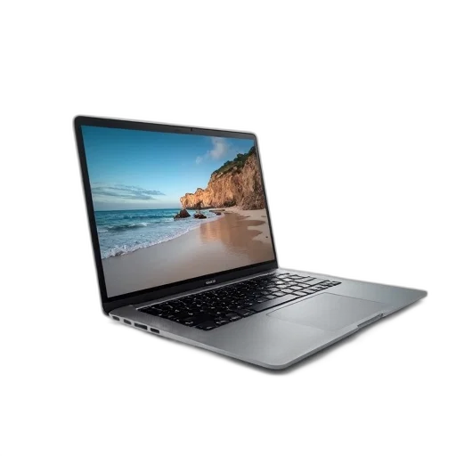 3d render, sleek, silver, laptop, black, keyboard, screen, displaying transparent PNG cut-out