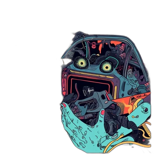 mask, face, robot, creature, concept art, comic book art, cyberpunk, cartoon transparent PNG cut-out